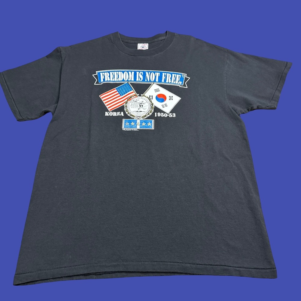 Vintage 90s Korean War Freedom is Not Free Tee L Cotton Military Streetwear